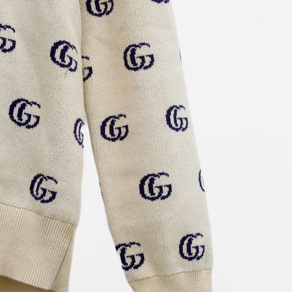 Gucci Cream Monogram GG Knit V-Neck Sweater - Picture 7 of 15